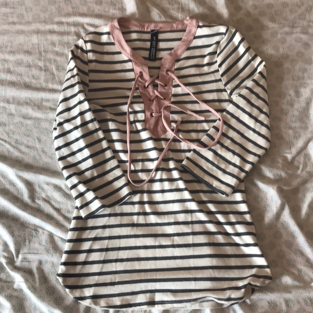 Pink suede lace up elbow sleeve top